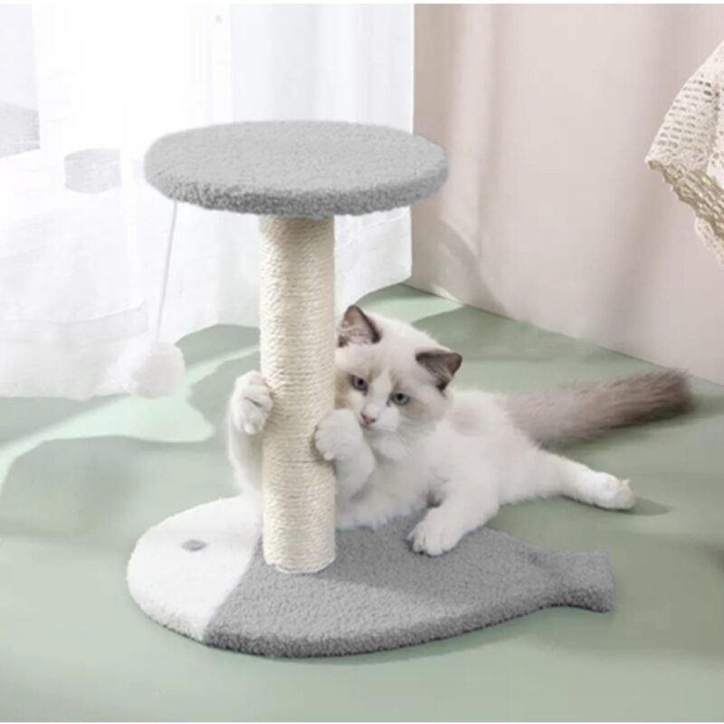 Cat Scratcher Fish Shaped Pole w/ Pom Pom Ball 15"