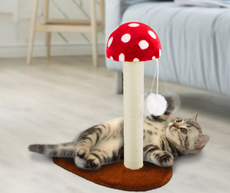 Cat Scratcher Mushroom Pole w/ Pom Pom Ball 15"