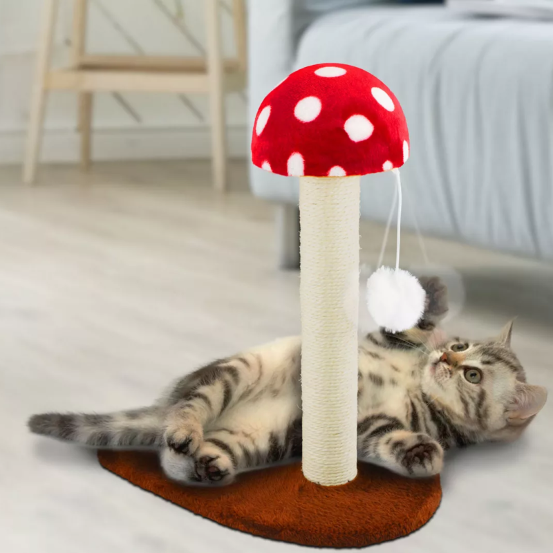 Cat Scratcher Mushroom Pole w/ Pom Pom Ball 15"