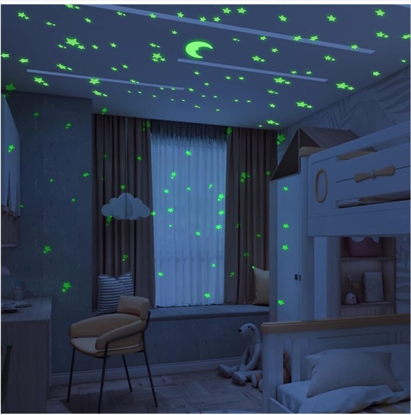 Moon & stars glow in the dark wall decor