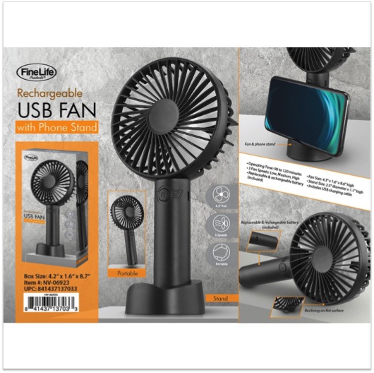 Rechargeable USB fan with phone stand